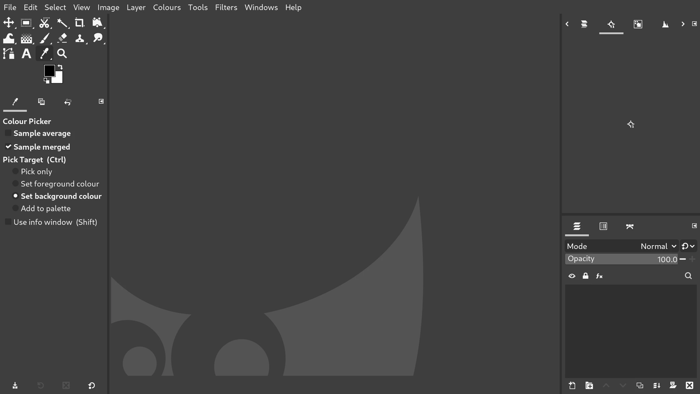 A screenshot of GIMP with the HyperflatGraphite theme.