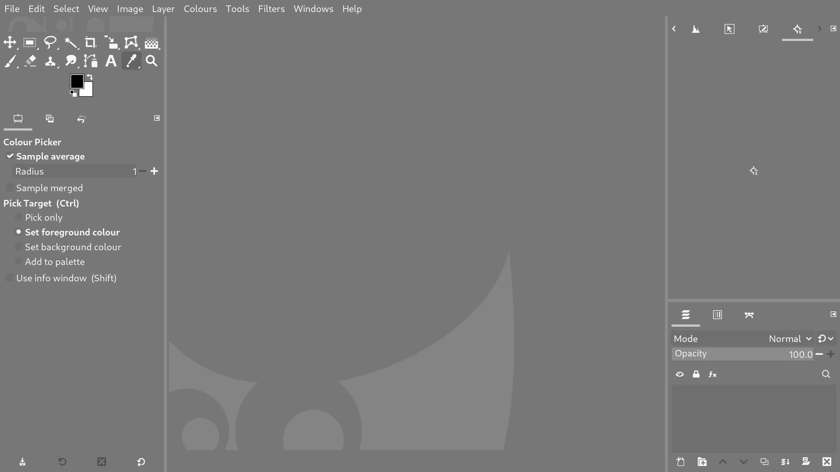 A screenshot of GIMP with the PrintroomExpertSuperflat theme.